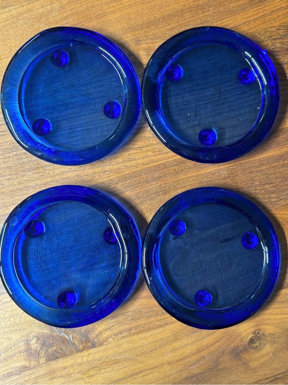 Set of four vintage Cobalt Glass coasters or trinket dishes